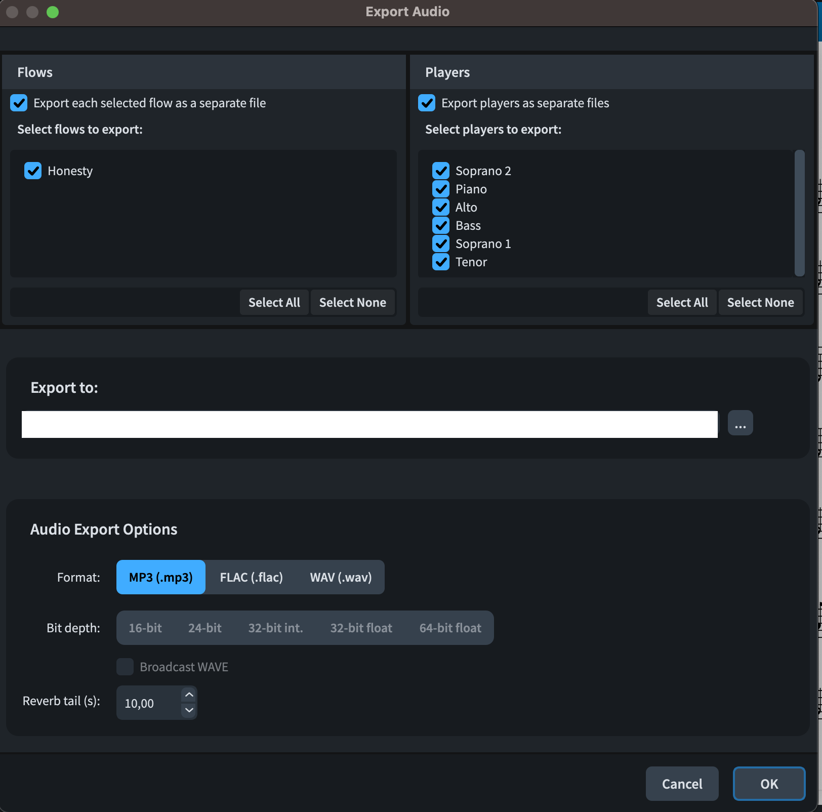 Dorico Export Audio